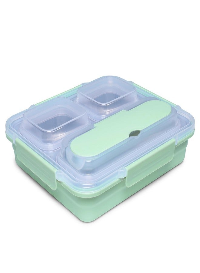 Celltone Fridge to Oven Microwave Safe Stainless Steel Reusable Food Storage Lunch Box with Leak-Proof and Airtight Lids (3 Partition Lunch Box, Green) - Image 3